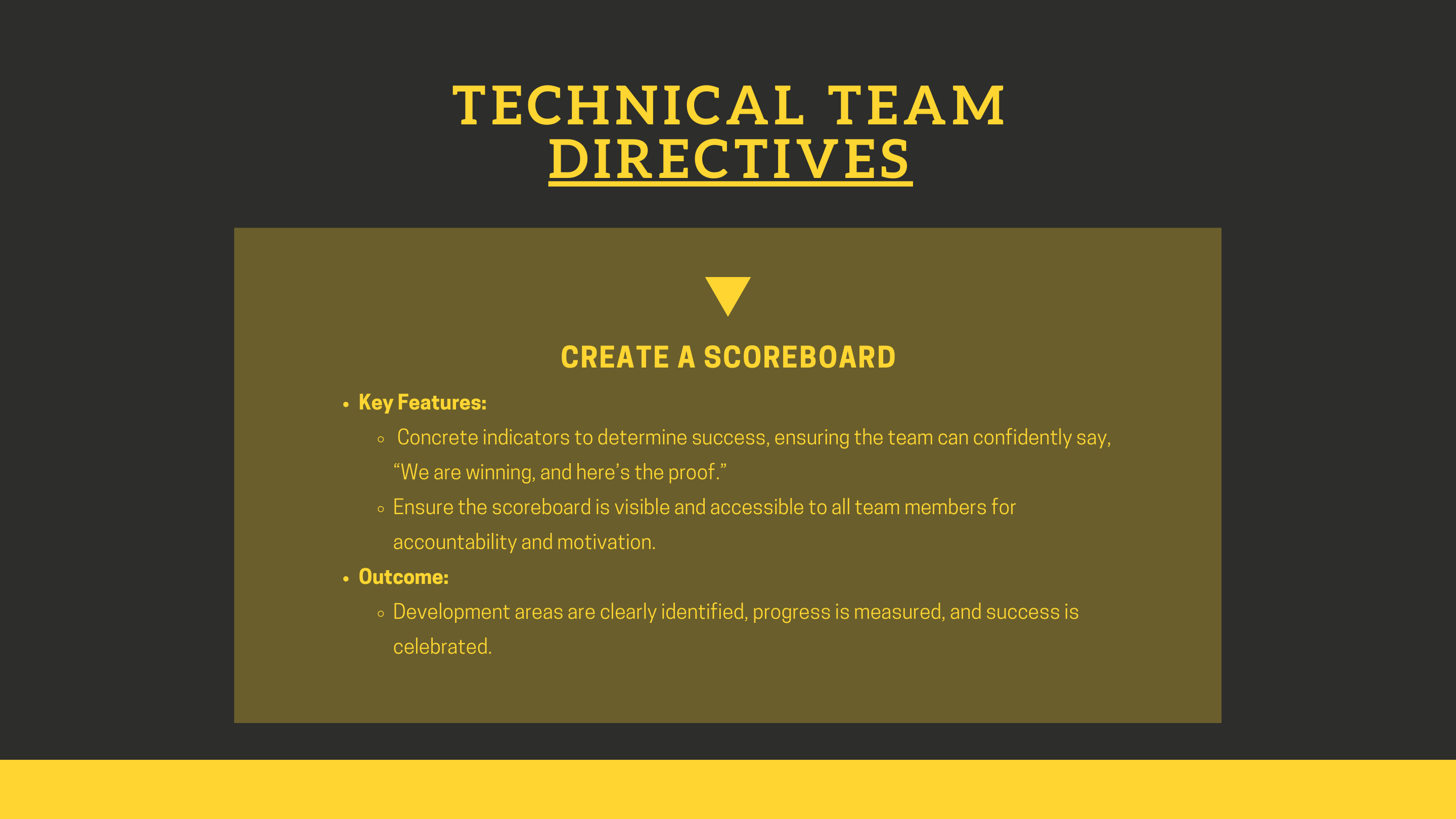 Scoreboard key features and outcome