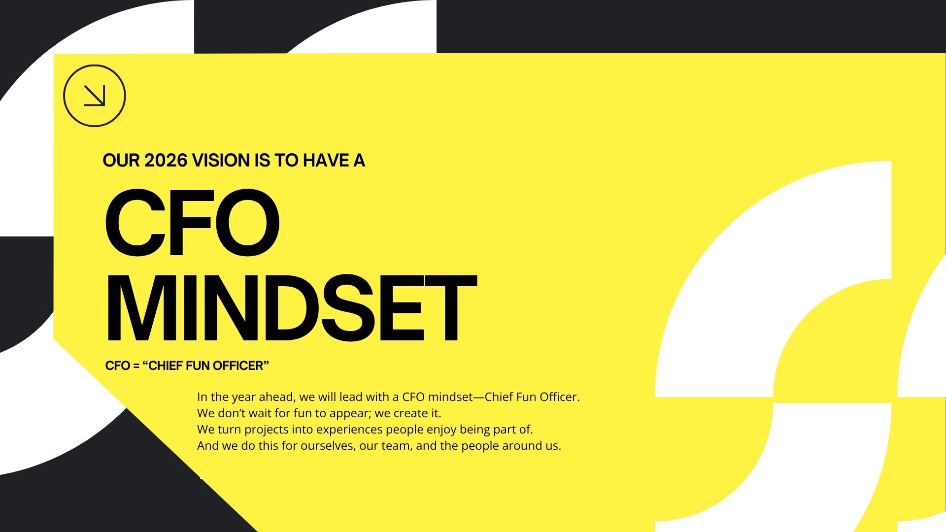 Our 2026 vision is to have a CFO mindset, Chief Fun Officer